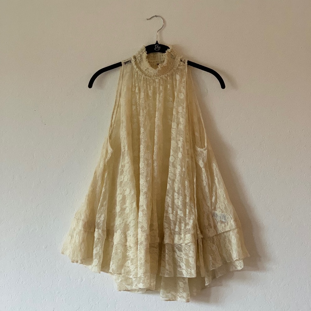 Free People Cream Lace Tank Top